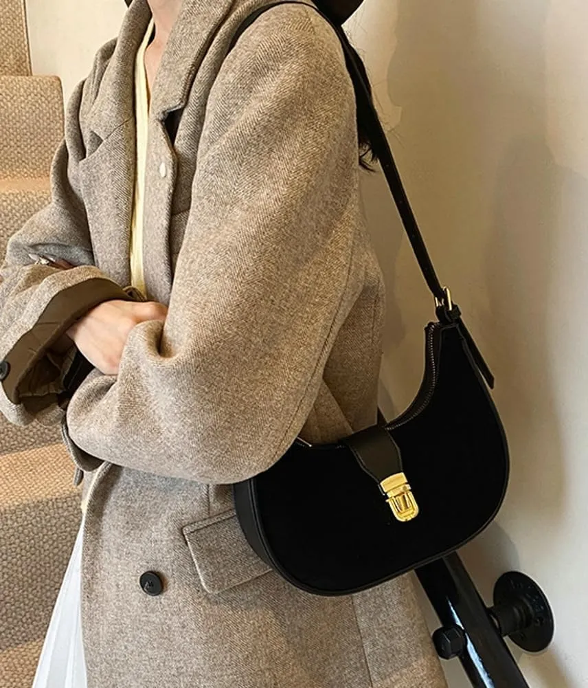 Retro Shoulder Bag for Women Leather Suede Underarm Purse Handbag Fall Winter Spring Travel Shopping Work Travel 2024