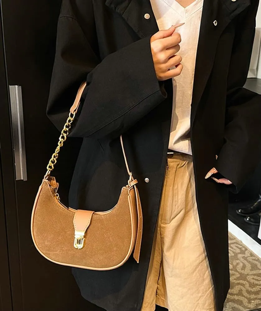Retro Shoulder Bag for Women Leather Suede Underarm Purse Handbag Fall Winter Spring Travel Shopping Work Travel 2024