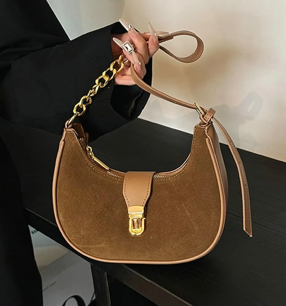 Retro Shoulder Bag for Women Leather Suede Underarm Purse Handbag Fall Winter Spring Travel Shopping Work Travel 2024