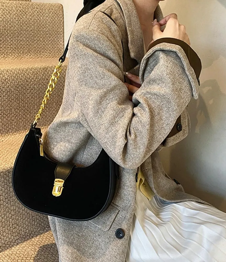 Retro Shoulder Bag for Women Leather Suede Underarm Purse Handbag Fall Winter Spring Travel Shopping Work Travel 2024