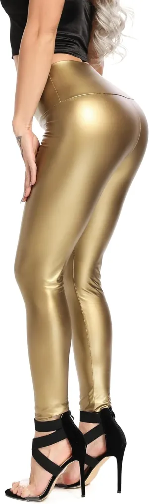 RIOJOY Womens Sexy Leather Leggings PU High Waist Butt Lifting Pleather Pants Stretchy Faux Leather Tights Push Up
