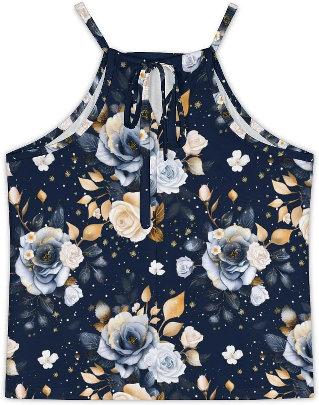 Rose Flowers Women's Tank Top Sleeveless Spaghetti Straps Tie Back Print T-shirt Tops