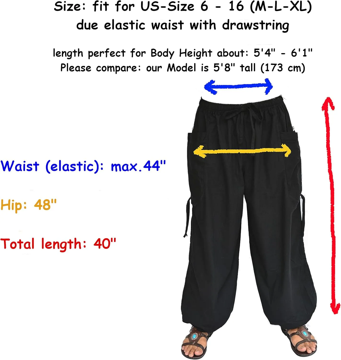 Sakoonee Yoga Lounge Pants Men Women Casual Baggy Trousers Adjustable Length 2 Pockets One Size, Elastic Waist