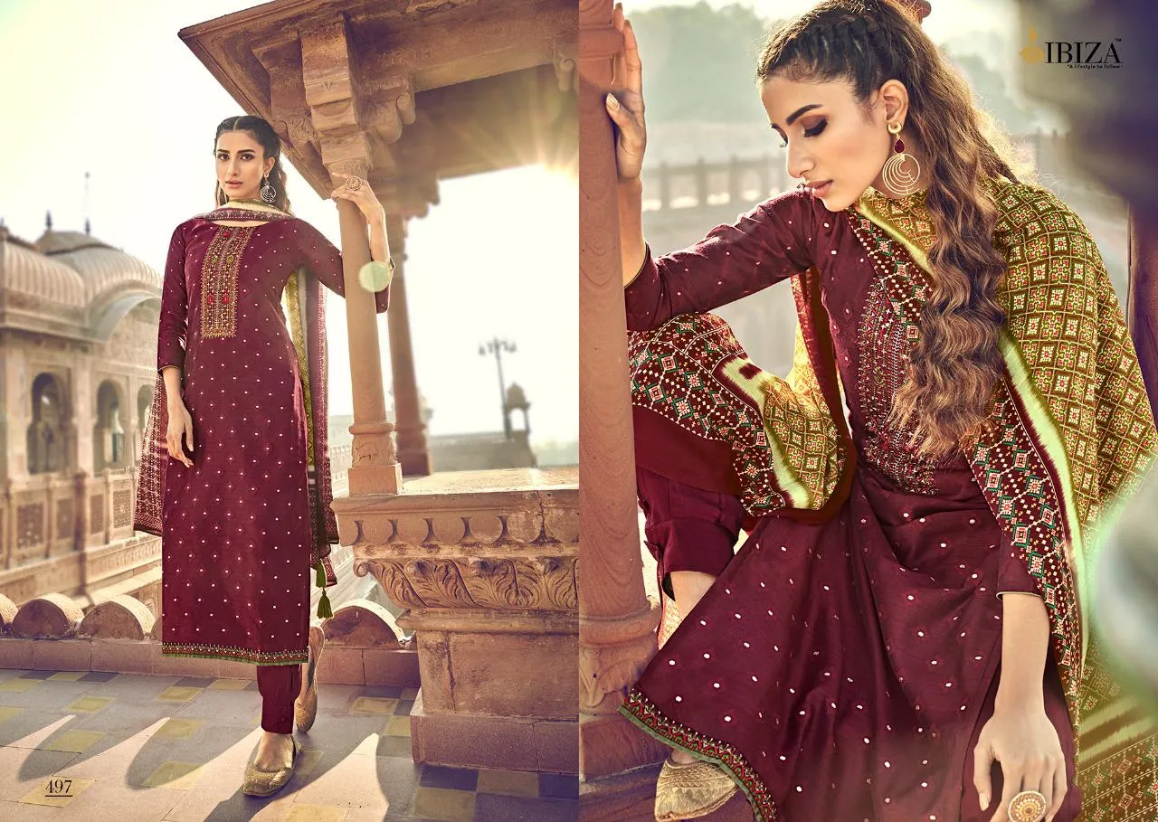 Sanskruti Silk Mills Presents Ibiza Patola Banarasi Designer Dress Material