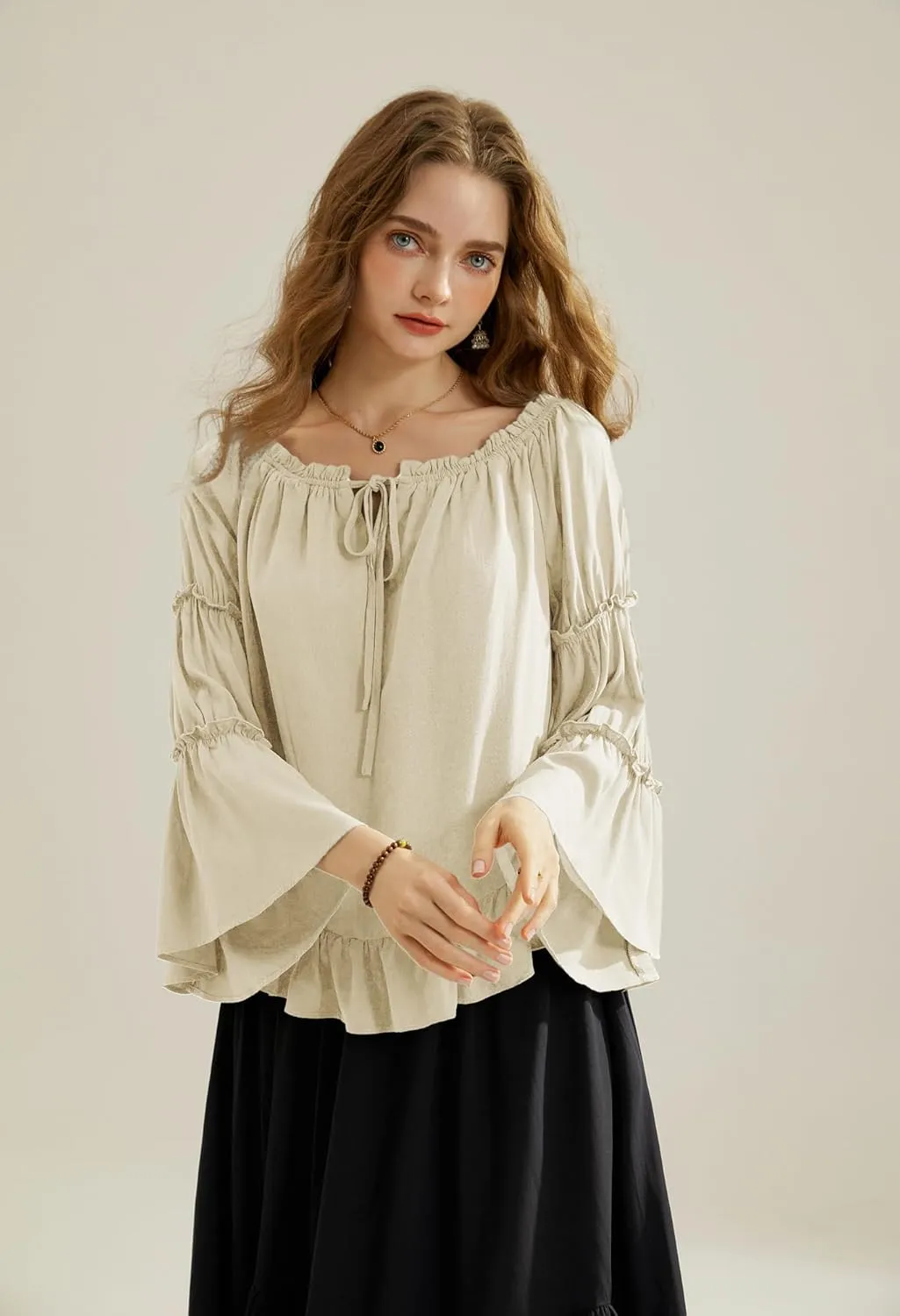 Scarlet Darkness Women Bell Sleeve Tops Ruffle Off Shoulder Casual Loose Renaissance Peasant Blouse