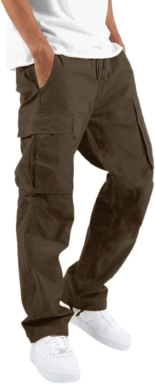 sdbrld Cargo Pants For Men Mens Casual Relaxed Fit Beach Pants Streetwear Baggy Trousers Cargo Pants with Zipper Pockets