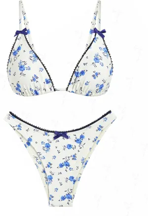 seamoly Womens Bikini Sets Two Piece Swimsuit Fruit Cherry Print Triangle Cheeky Bikini Set