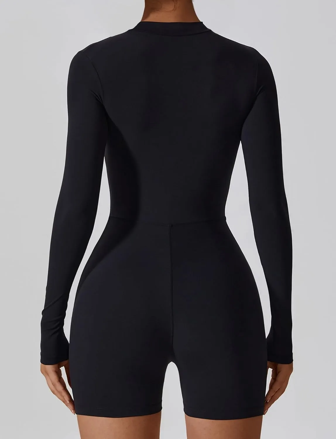 SEAUR Women's Yoga One Piece Long Sleeve Tummy Control Sports Rompers Workout Bodycon Stretch Shorts Jumpsuit