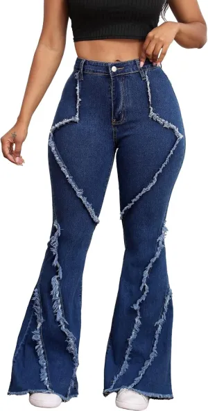 Skinny Jeans for Women High Waisted Ripped Hole Side Ruffle Raw Hem Distressed Classic Denim Jean Pants