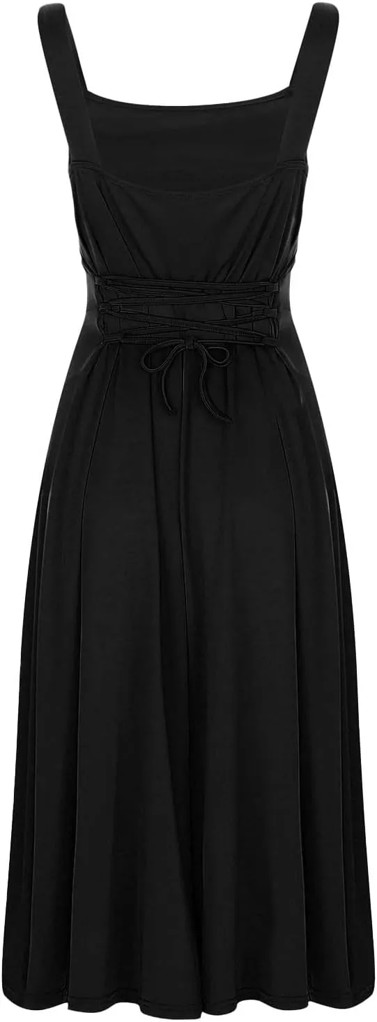 Sleeveless Dresses For Women 2025 Square Neck Slim Fit Waisted Flowy Swing Long Dress Solid Elegant Party Sundress