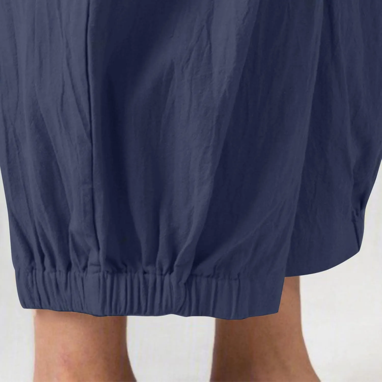 SMIDOW Women's Capris and Cropped Pants Dressy Casual Cotton Linen Pant Elastic High Waist Loose Wide Leg Long Trousers