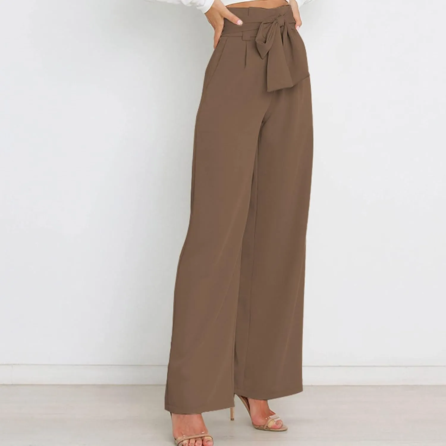 SMIDOW Womens High Waist Wide Leg Pants Paper Bag Business Casual Dress Pant Palazzo Long Work Trousers with Pockets