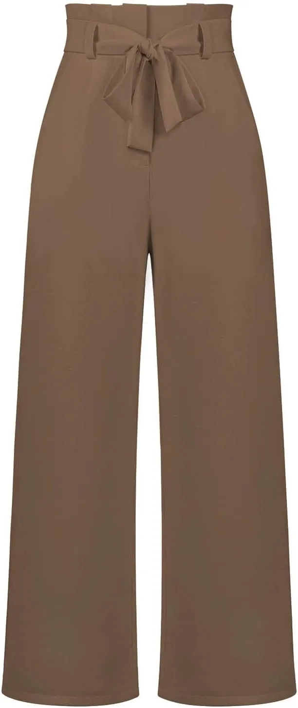 SMIDOW Womens High Waist Wide Leg Pants Paper Bag Business Casual Dress Pant Palazzo Long Work Trousers with Pockets