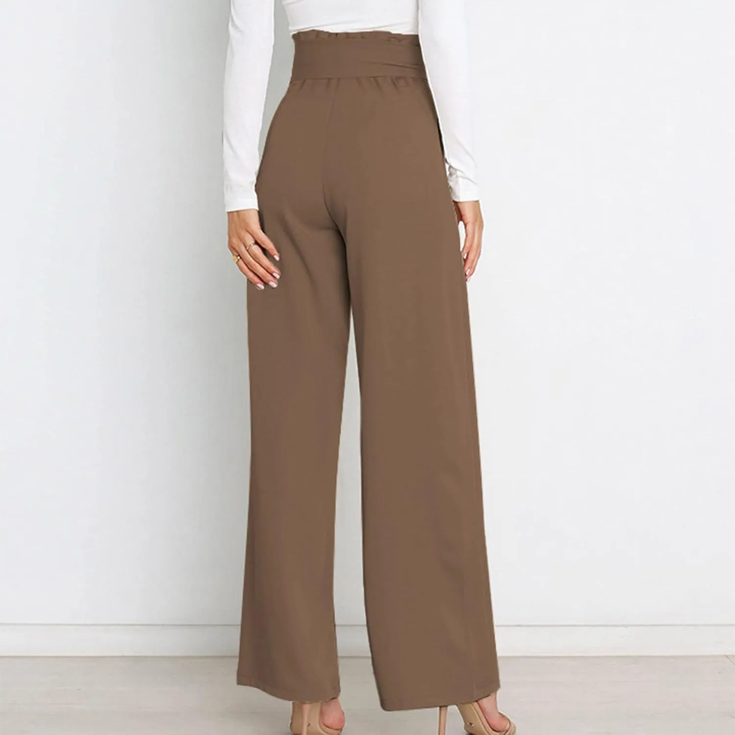 SMIDOW Womens High Waist Wide Leg Pants Paper Bag Business Casual Dress Pant Palazzo Long Work Trousers with Pockets