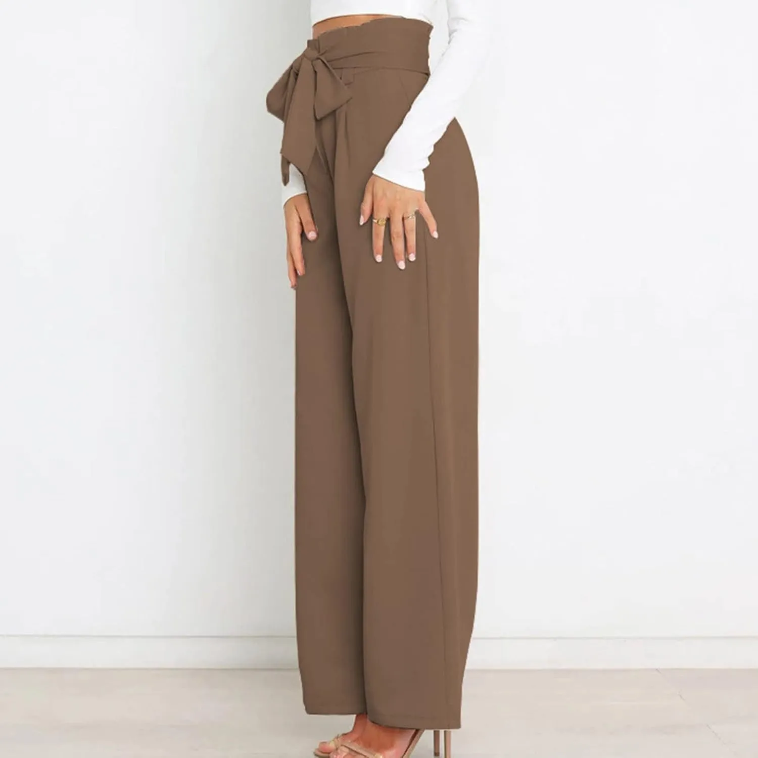 SMIDOW Womens High Waist Wide Leg Pants Paper Bag Business Casual Dress Pant Palazzo Long Work Trousers with Pockets