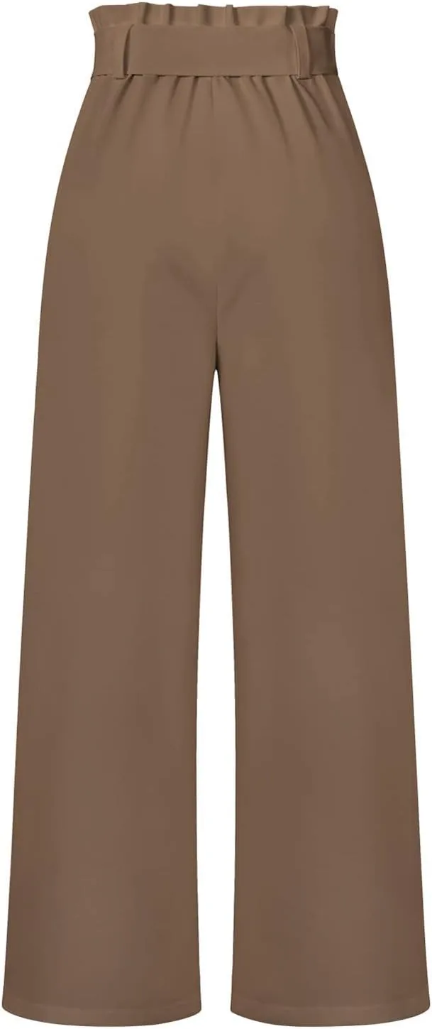 SMIDOW Womens High Waist Wide Leg Pants Paper Bag Business Casual Dress Pant Palazzo Long Work Trousers with Pockets