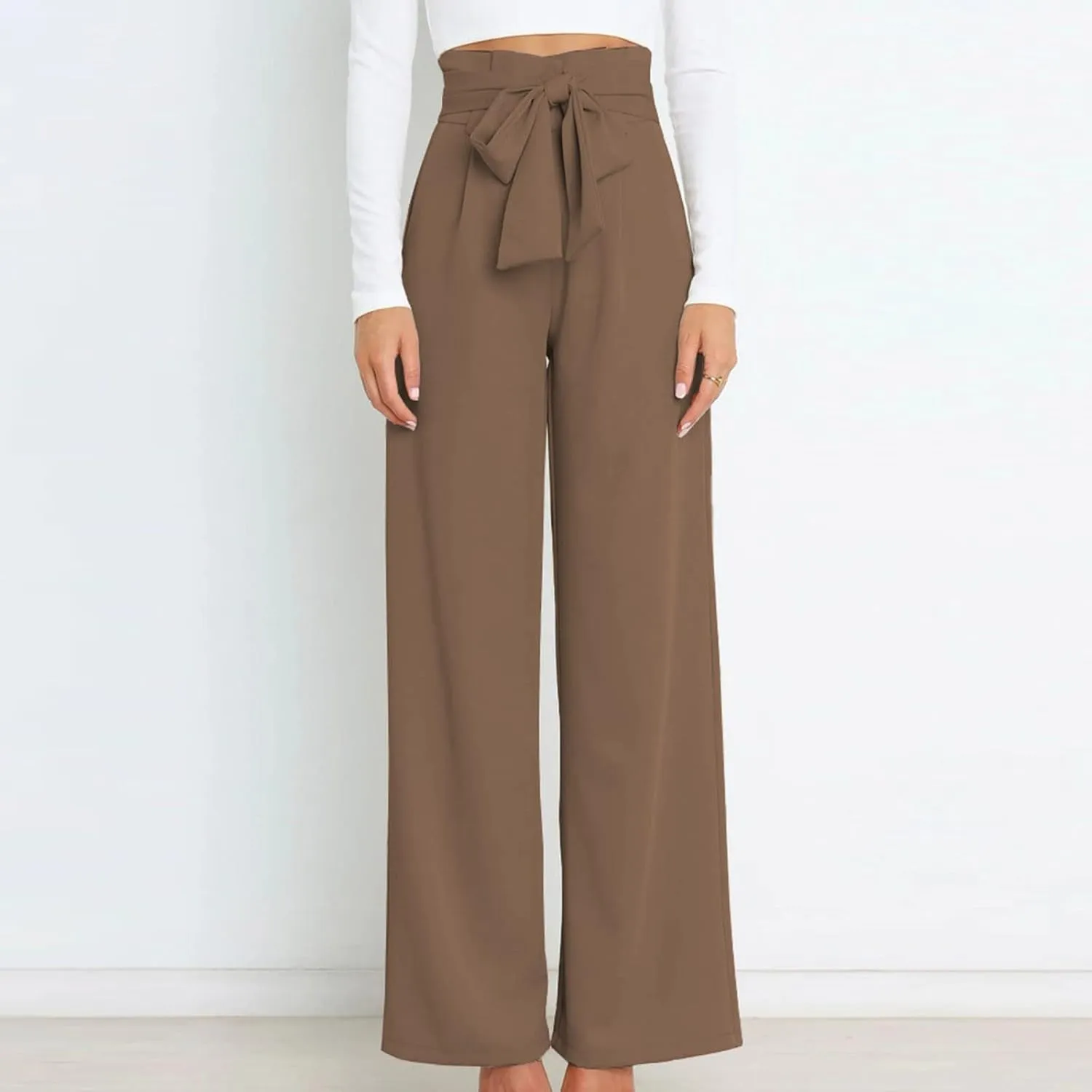 SMIDOW Womens High Waist Wide Leg Pants Paper Bag Business Casual Dress Pant Palazzo Long Work Trousers with Pockets