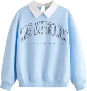 SOLY HUX Girl's Letter Graphic Sweatshirt Collared Drop Shoulder Long Sleeve Casual Pullover Tops