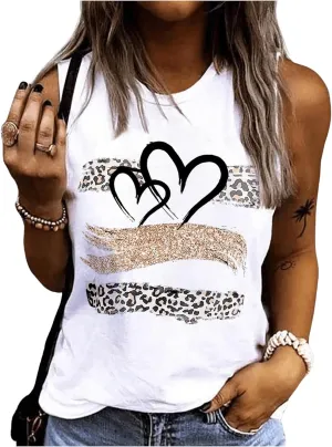 SOLY HUX Tank Top for Women Leopard Heart Print Round Neck Sleeveless Summer Tops