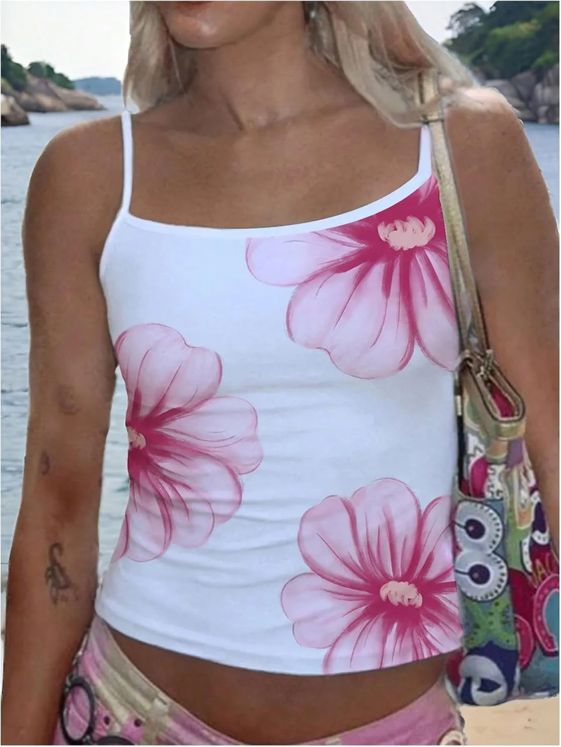 SOLY HUX Women's Floral Print Crop Camisole Top Scoop Neck Spaghetti Strap Summer Tops