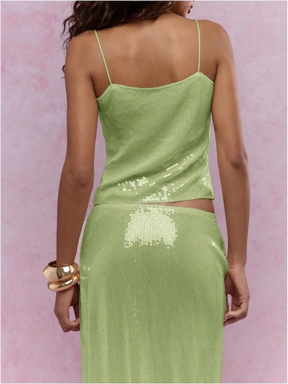 SOLY HUX Women's Glitter Sequin Cami Tops Spaghetti Strap Camisole Sleeveless Party Clubwear Top
