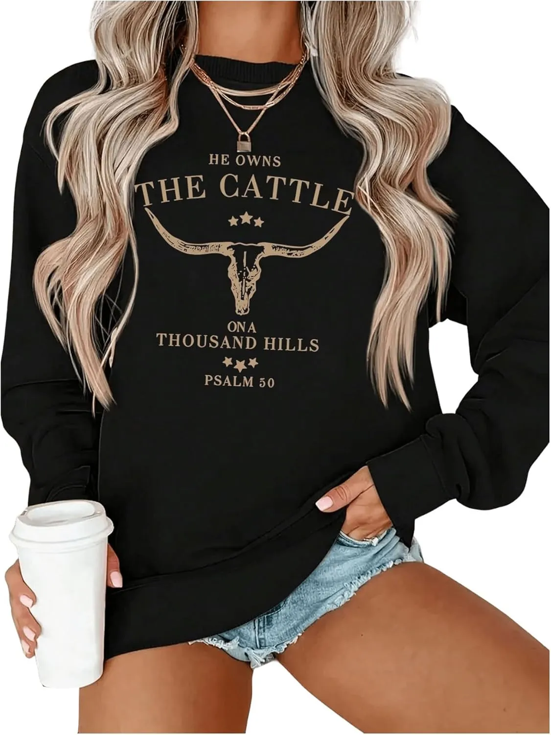 SOLY HUX Women's Graphic Sweatshirt Letter Print Crew Neck Long Sleeve Vintage Pullover Tops