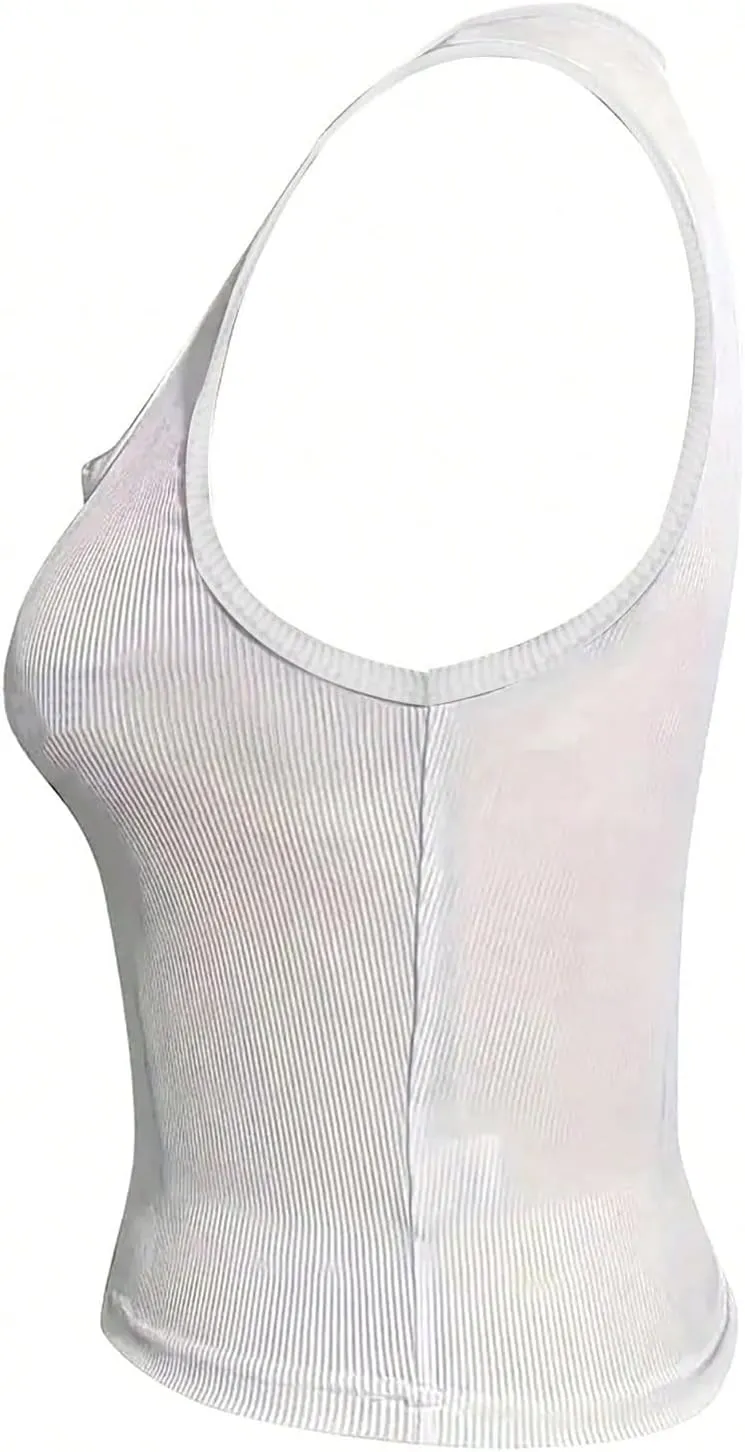 SOLY HUX Women's Letter Print Crop Tops Notched Neck Sleeveless Summer Y2k Tank Top