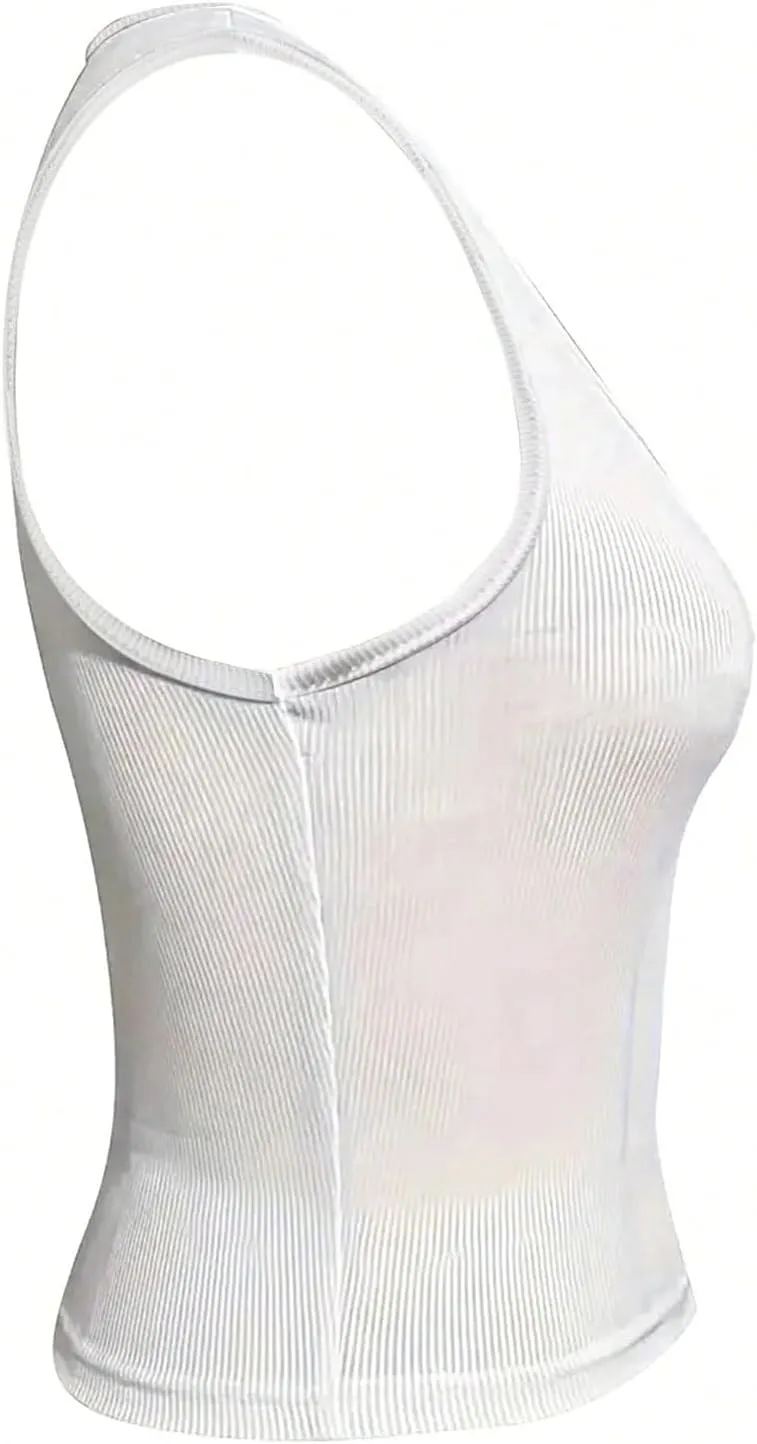 SOLY HUX Women's Letter Print Crop Tops Notched Neck Sleeveless Summer Y2k Tank Top