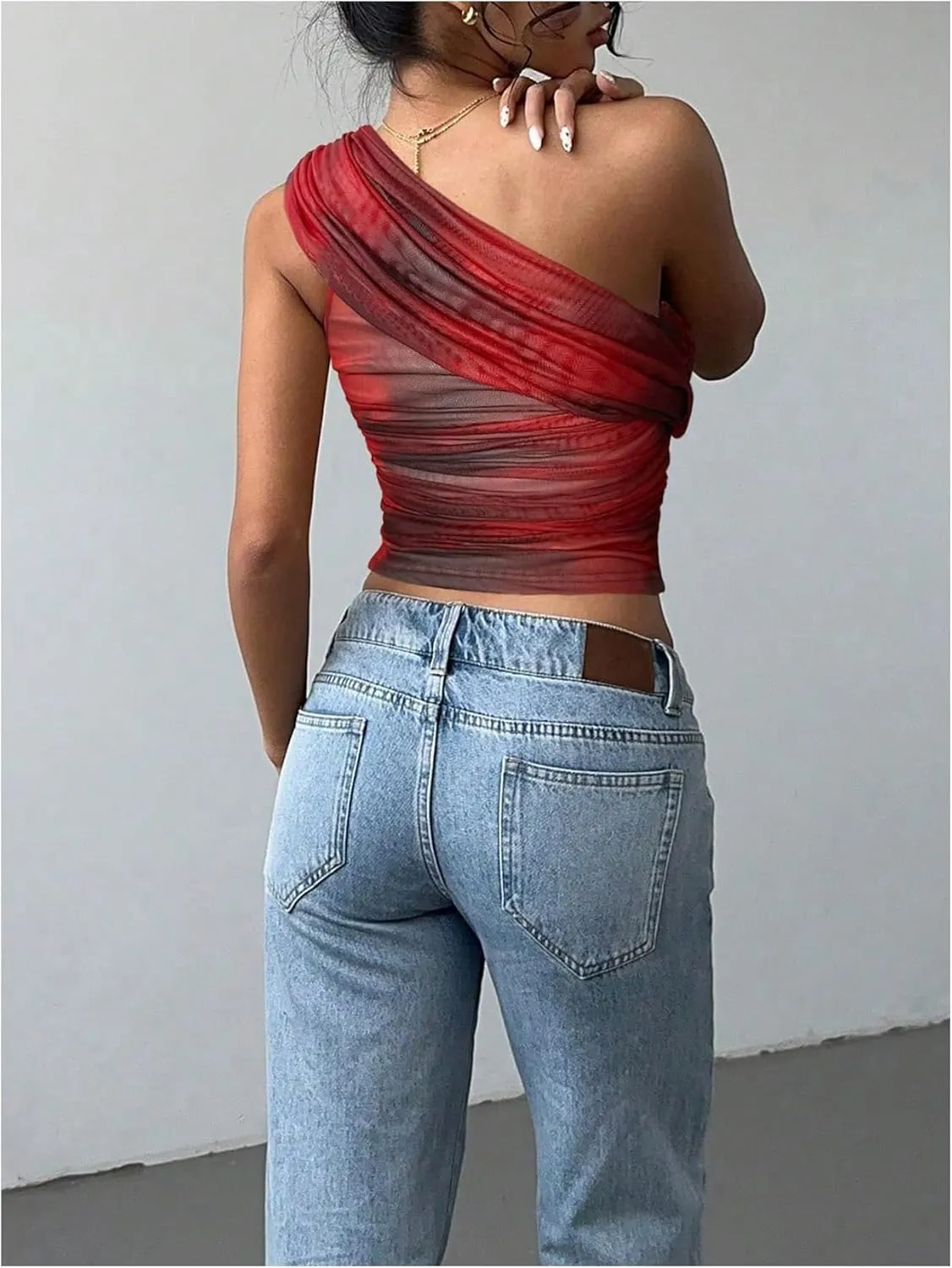 SOLY HUX Women's One Shoulder Crop Tops Y2K Tie Dye Ruched Sleeveless Club Festival Concert Going Out Top