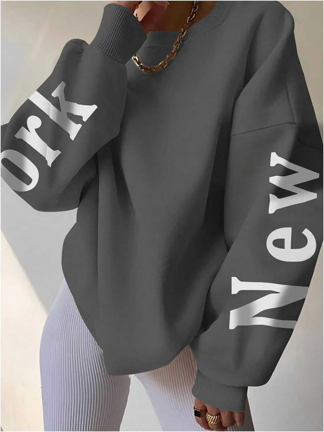 SOLY HUX Women's Oversized Preppy Sweatshirts Letter Graphic Crew Neck Long Sleeve Pullover Tops