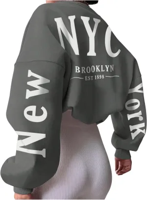 SOLY HUX Women's Oversized Preppy Sweatshirts Letter Graphic Crew Neck Long Sleeve Pullover Tops
