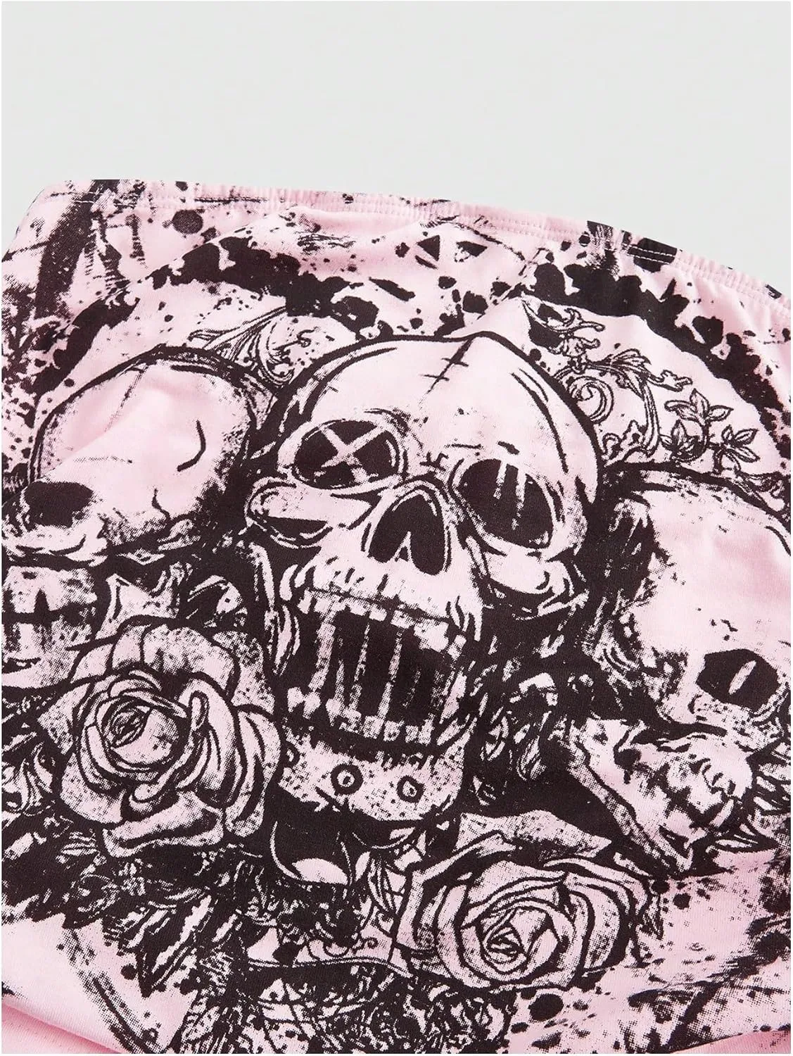 SOLY HUX Women's Y2k Goth Tube Crop Top Skull Print Strapless Sleeveless Bandeau Tops