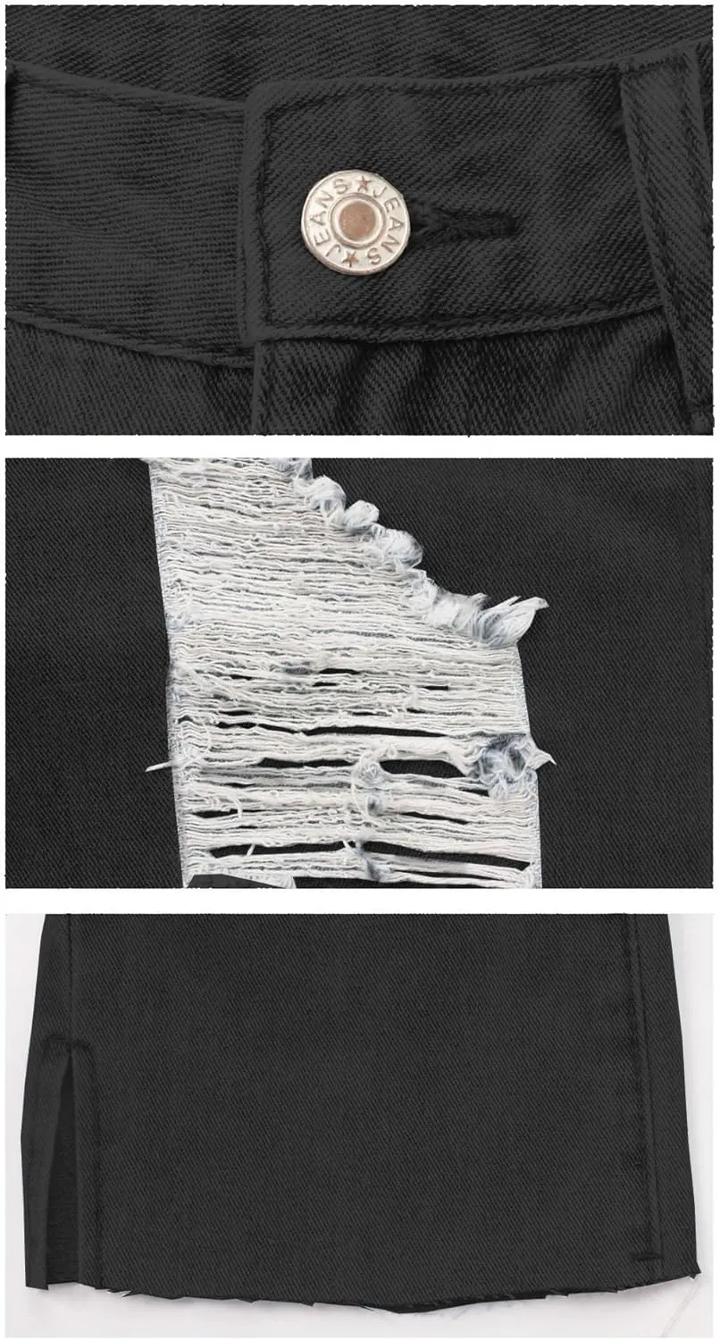 SOMTHRON Women's High Waist Ripped Bell Bottom Jeans Slim Fit Destoryed Flare Denim Pants Distressed Trousers