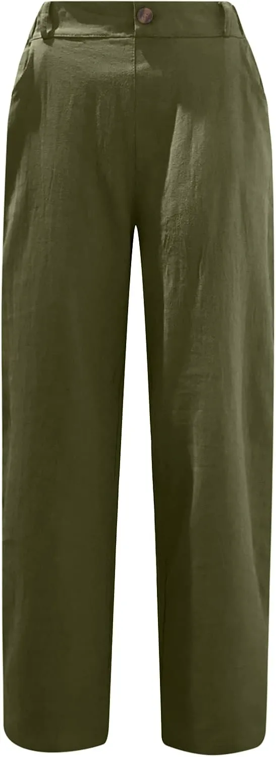Spring Pants for Women 2023 Casual Straight Leg Elastic Waist Cropped Lounge Pant Trousers with Pockets