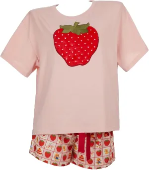 Strawberry Cupcake Womens Pajama Set Cartoon Print Loungewear Set Comfy Short-Sleeve Homewear