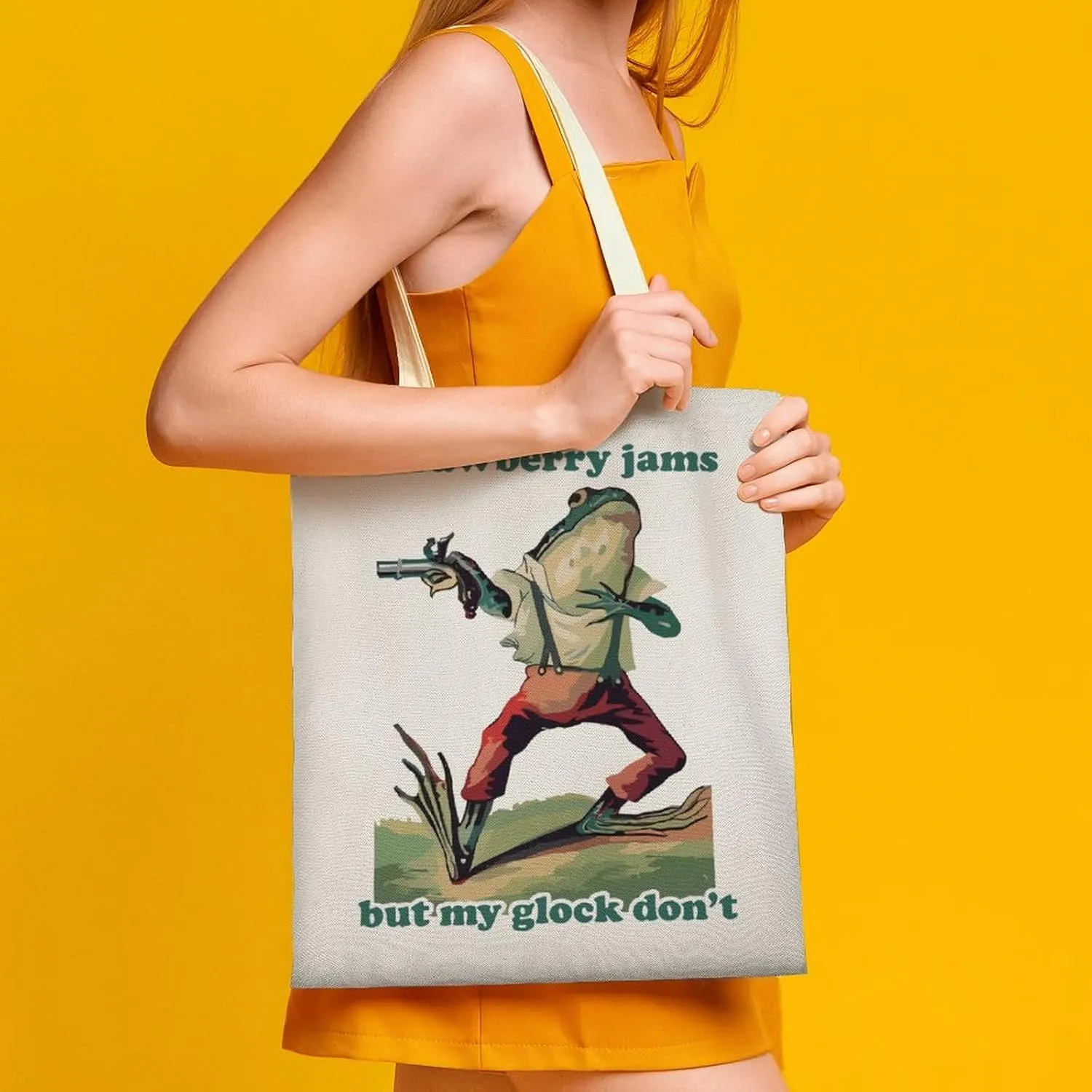 Strawberry Jams But My Glocks Don't Shopping Bag cool Graphic Handbag Women outdoor Tote Bag