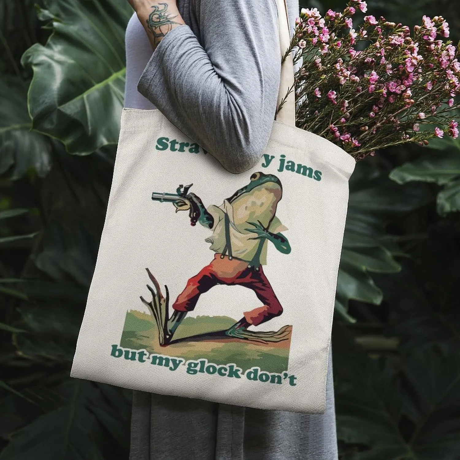 Strawberry Jams But My Glocks Don't Shopping Bag cool Graphic Handbag Women outdoor Tote Bag