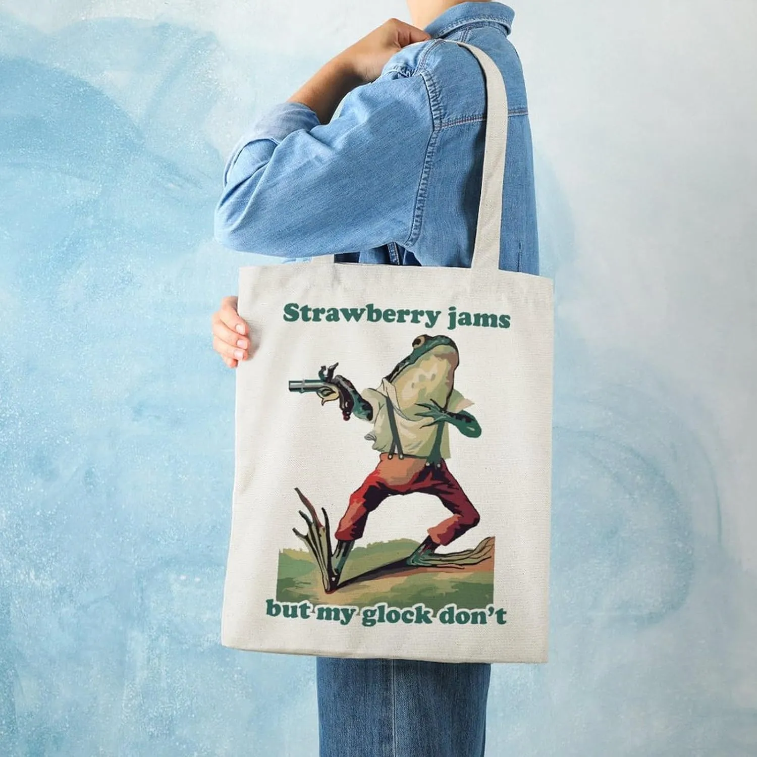 Strawberry Jams But My Glocks Don't Shopping Bag cool Graphic Handbag Women outdoor Tote Bag