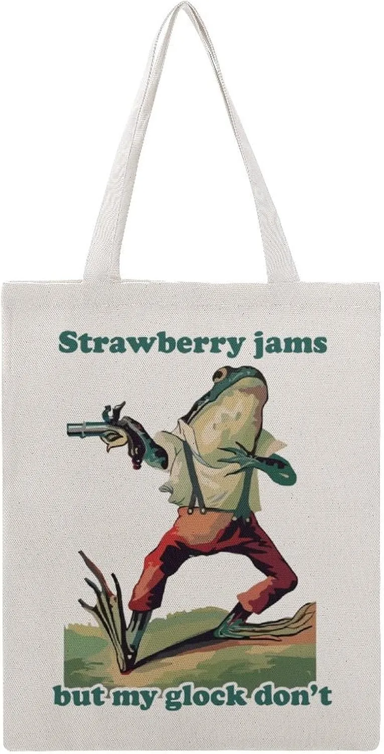 Strawberry Jams But My Glocks Don't Shopping Bag cool Graphic Handbag Women outdoor Tote Bag