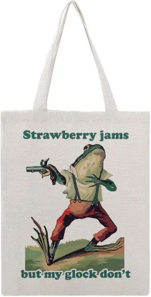 Strawberry Jams But My Glocks Don't Shopping Bag cool Graphic Handbag Women outdoor Tote Bag