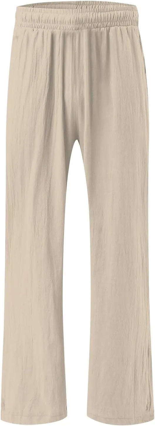 Striped Cotton Linen Cropped Pants Women Womens Wide Leg Linen Palazzo Pants Casual Elastic Waisted Loose Trousers
