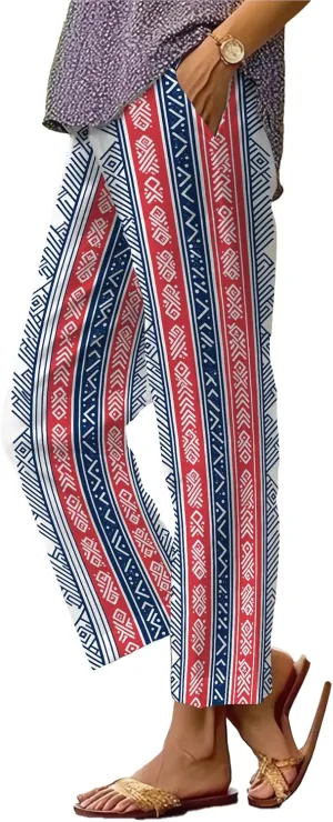 Summer Casual Wide Leg Linen Pants for Women Comfy Baggy Palazzo Pants Boho Floral Print Beach Trousers