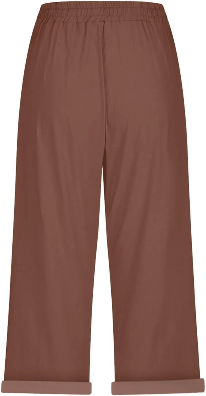 Summer High Waisted Cotton Linen Palazzo Pants Wide Leg 2024 Lounge Pant Trousers Plus Size Palazzo Pants for Women