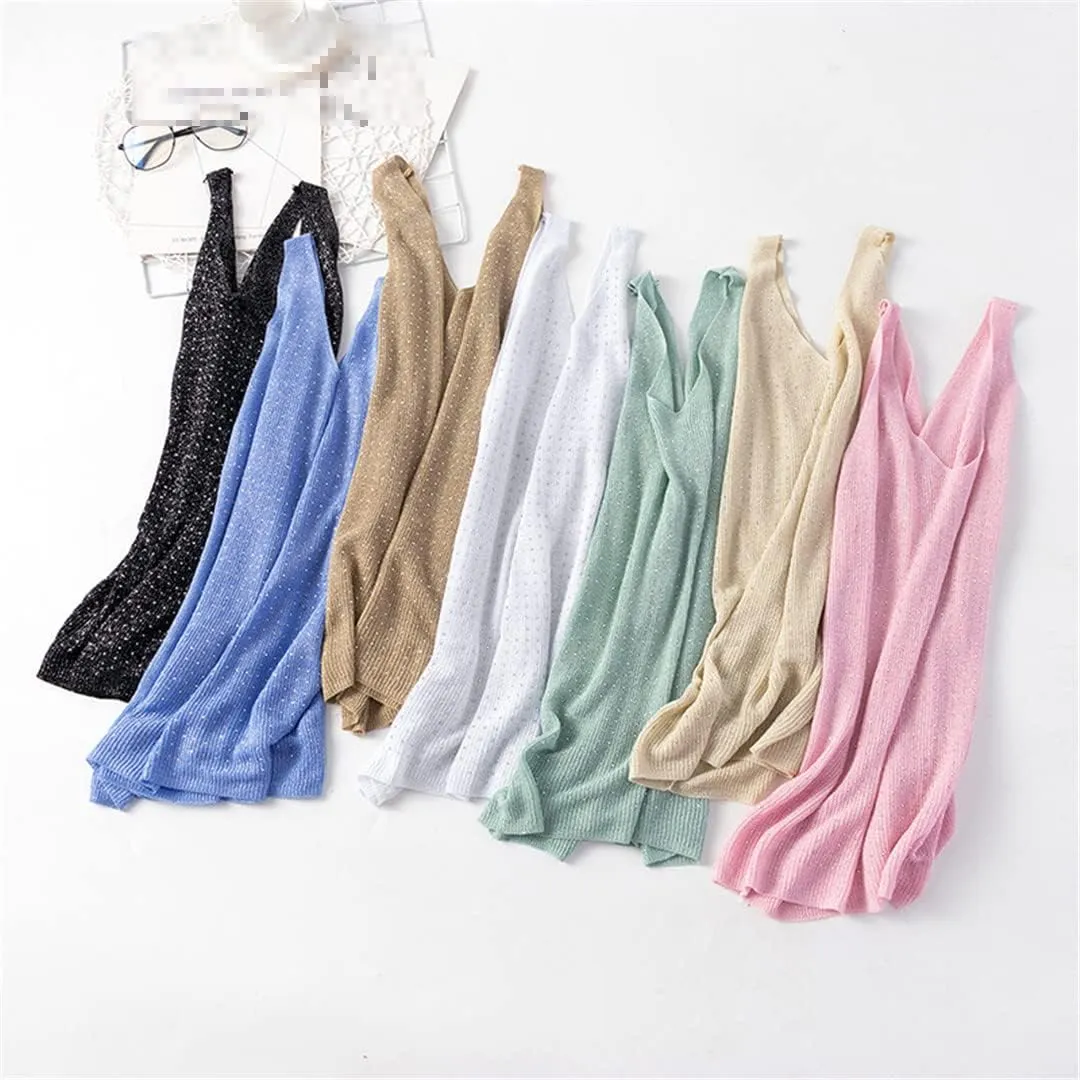 Summer Knitted Tank for Women Sleeveless Bling Diamond Vest White Black Loose Camisole Tops