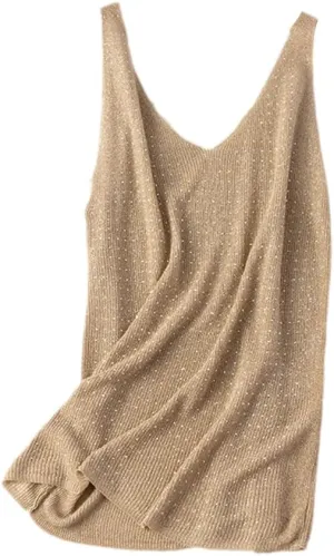 Summer Knitted Tank for Women Sleeveless Bling Diamond Vest White Black Loose Camisole Tops