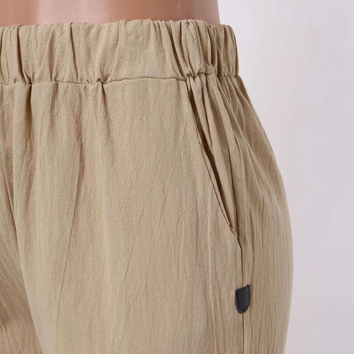 Summer Pants for Women 2024 Plus Size Linen Cotton Solid Lightweight Elastic Waist Casual Loose Comfy Trousers with Pockets