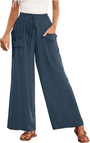 Summer Pants for Women Casual Loose Fit Linen Cropped Capri Pants 2025 Lightweight Drawstring Waist Trousers