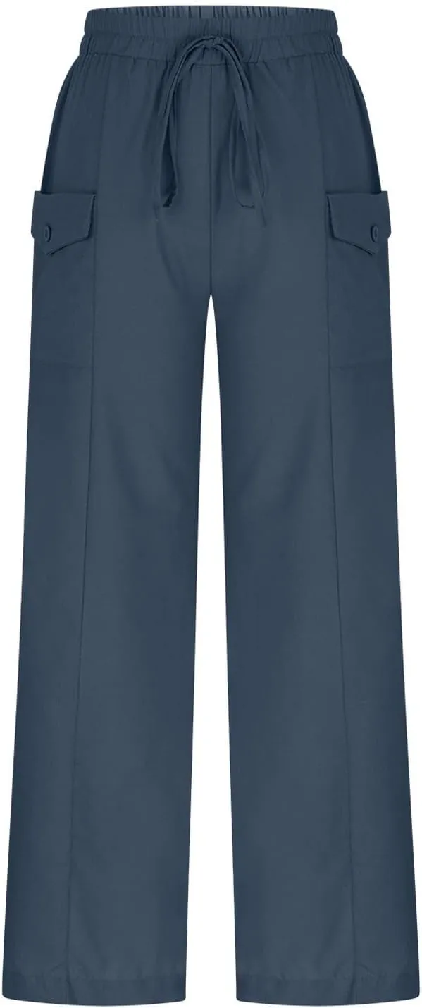 Summer Pants for Women Casual Loose Fit Linen Cropped Capri Pants 2025 Lightweight Drawstring Waist Trousers