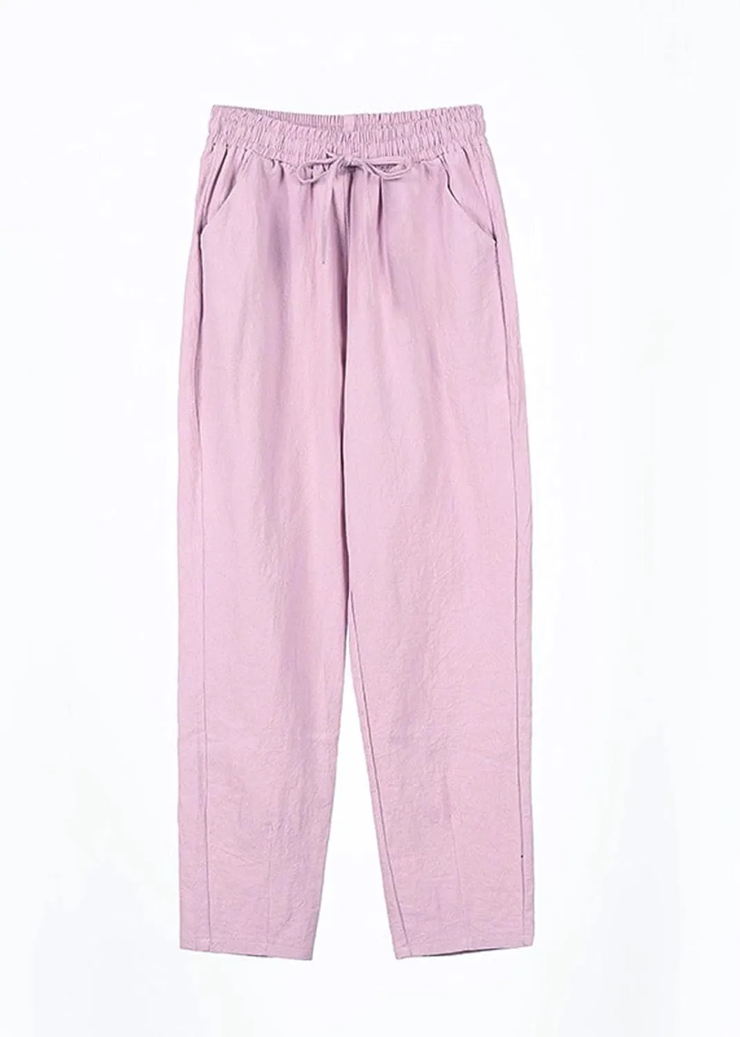 Summer Pants Women, Cotton Peasant Pants Straight Leg Casual Linen Plaid Drawstring