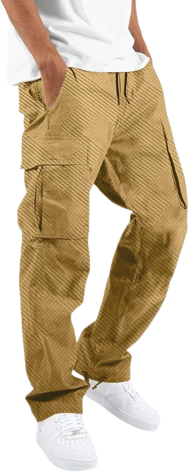 Sweatpants for Men Sport Tapered Tactical Slacks Man Split Utility Slim Fit Expandable Waist Solid Color Cargo